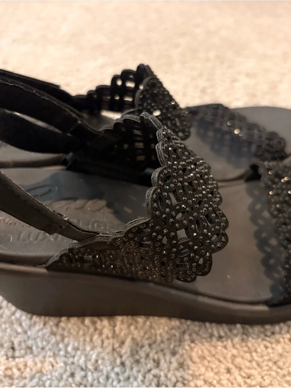 Skechers Black Beaded Wedge Sandals